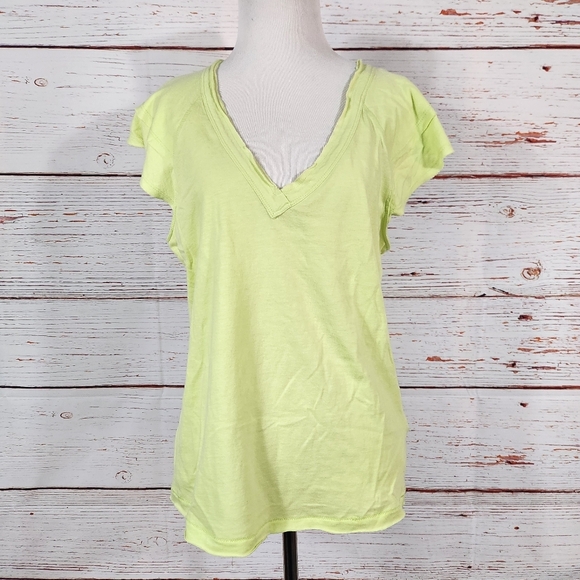 MAEVE Anthropologie Chartreuse Flutter Sleeve V-Neck Tee Size Medium - Picture 4 of 10